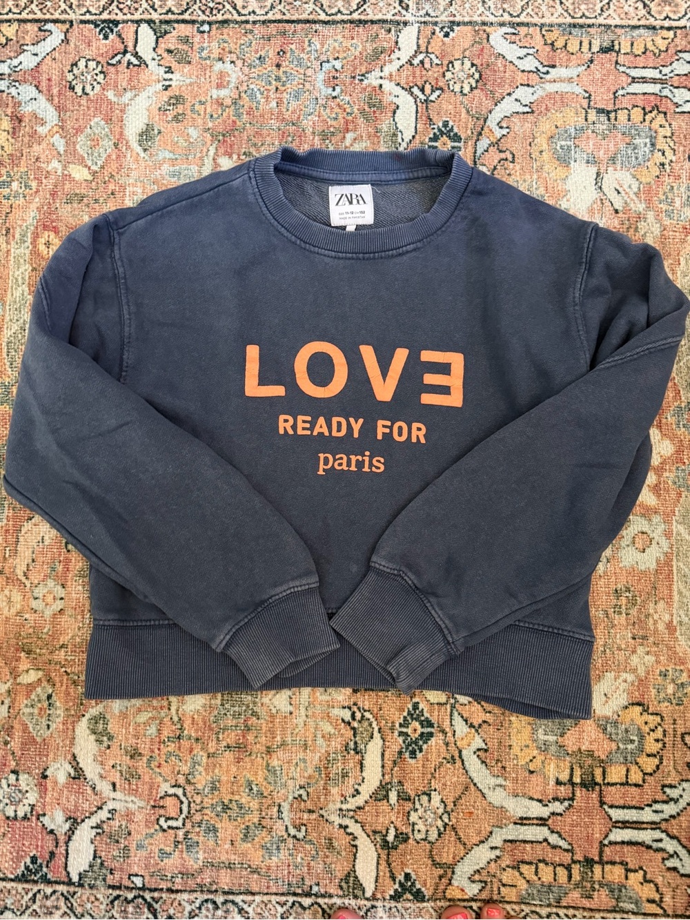 Zara Navy Sweatshirt with Orange 'LOVE Ready for Paris' Graphic - Picture 1 of 4